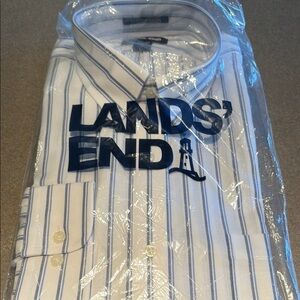 NWT- Lands' End Blue and White Dress Shirt Classic Stripes